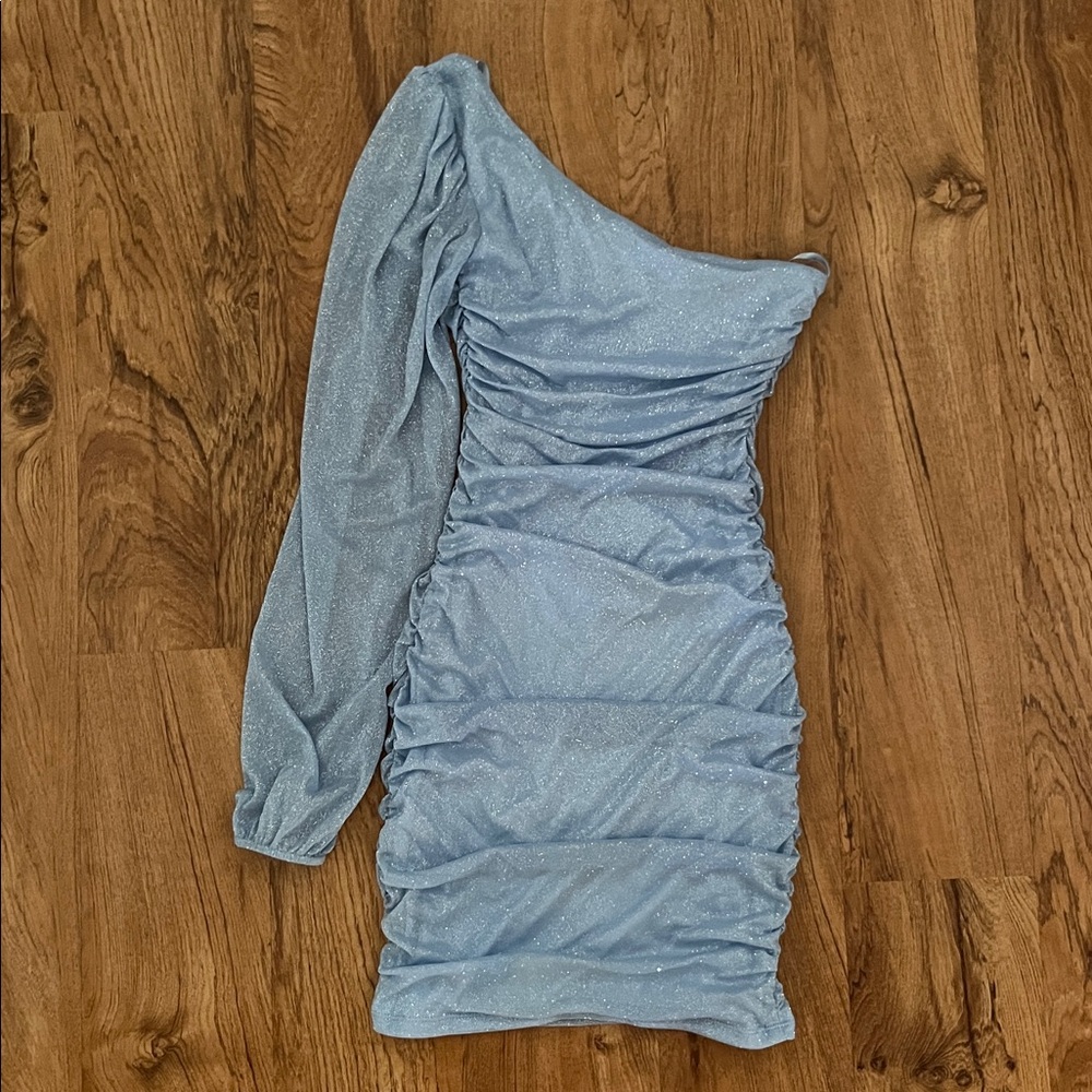 Jump Apparel Glitter One Shoulder Ruched Mini Dress - Picture 4 of 6